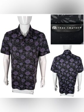 Travis Mathew Mens XL Polo Shirt Not Happening Floral Cotton Blend Purple EUC